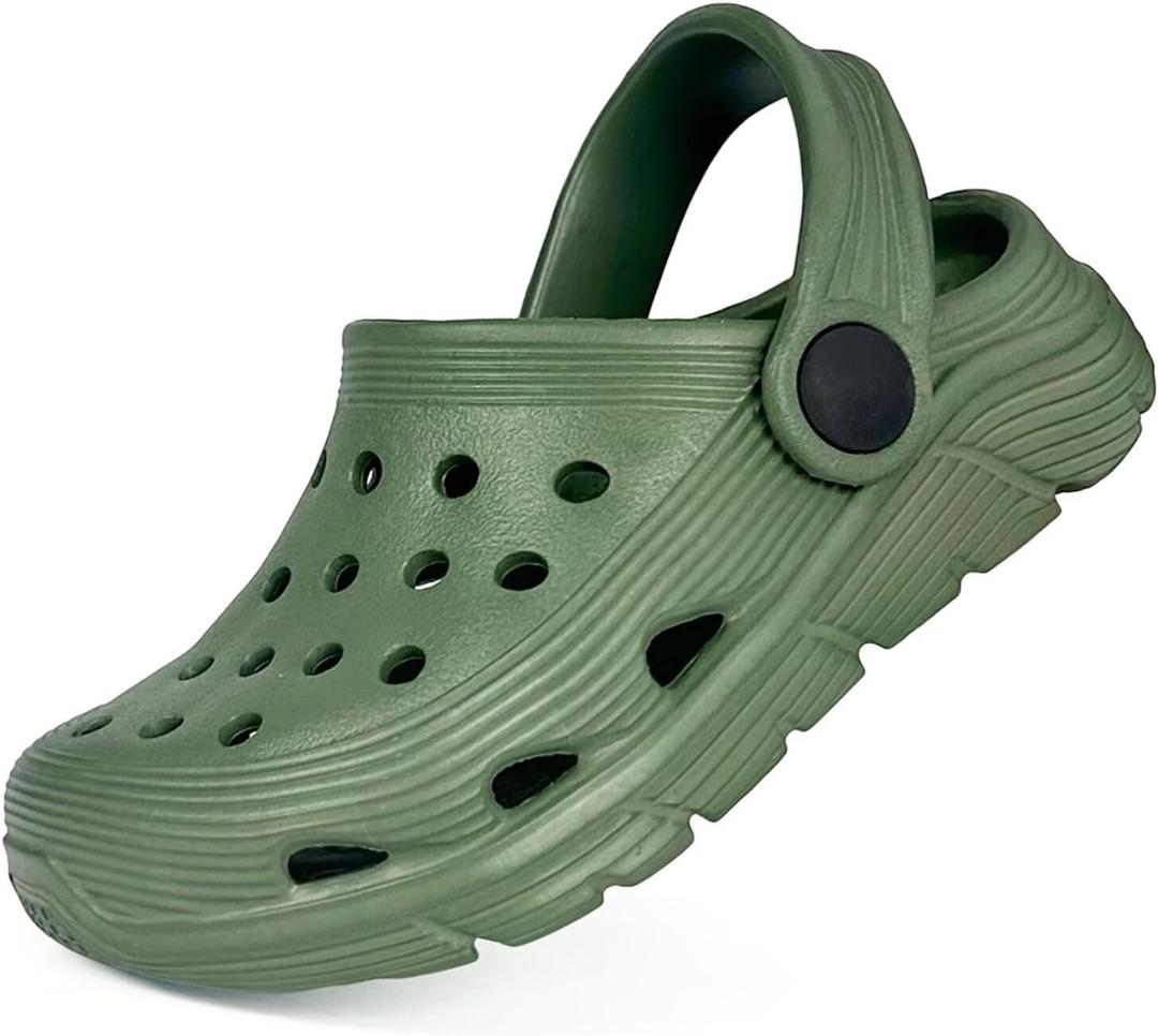 Toddler Kids Garden Clog Slip On Slide Sandals Beach Water Shoes (1 Big Kid, Army Green)