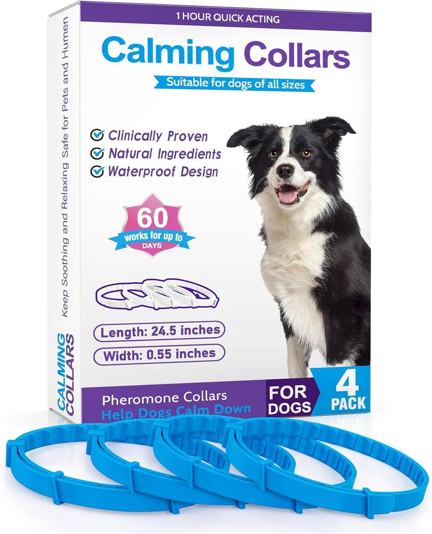 Calming Collar for Dogs,4 Pack Pheromone Collar for Dogs, Anxiety Relief for Pets, 60-Day Long Calming Effect,Relief Anxiety Stress Separation - Suitable for Small,Medium,Large Dog