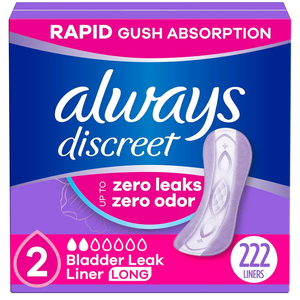 Always Discreet Incontinence Panty Liners for Bladder Leaks, Size 2, Very Light Absorbency, Long Length, 222 Count (2 Packs of 111)