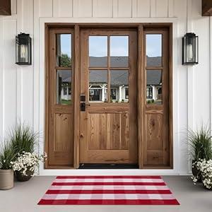 joybest Buffalo Plaid Doormats Rug 27.5 x 43 Inches Red and White Checkered Rug Cotton Hand-Woven Front Doormat Outdoor or Indoor Rugs for Front Porch, Farmhouse, Entryway