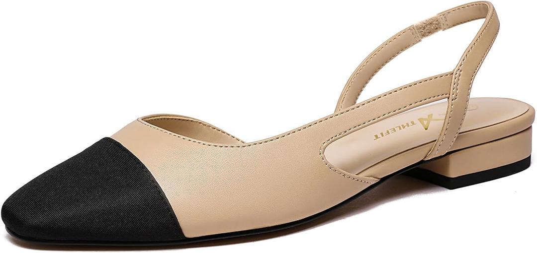 Athlefit Slingback Flats for Women Square Pointed Toe Two Toned Flats Wedding Pumps for Women, Size 9
