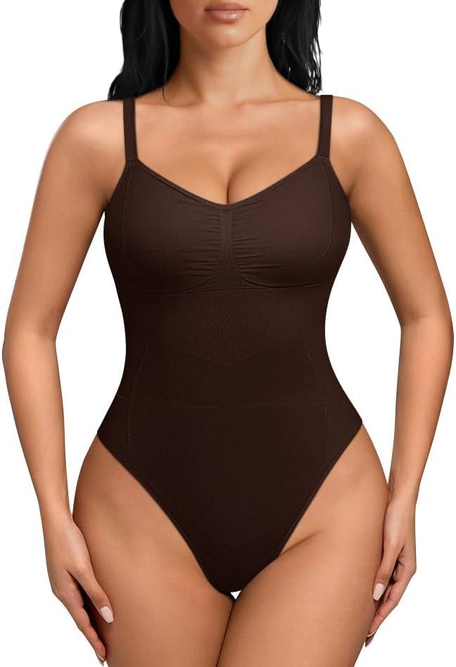 OQQ Womens Shapewear Bodysuit Seamless Tummy Control Body Suit Soft Stretch Tank Top for Everyday Wear (Large, Dark Choco)