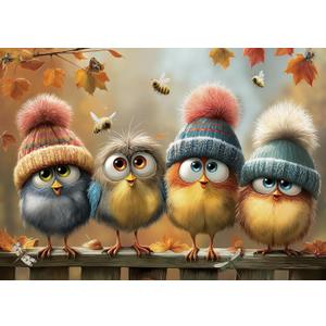 Funny Fall Bird Puzzles for Adults 1000 Pieces Cute Chicken Art Pretty Nature Autumn Landscape Jigsaw Puzzles Impossible Aesthetic Hard Difficult Challenging Puzzle as Family Game