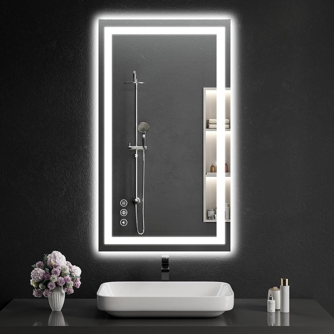 LED Bathroom Mirrors 24"x40" Bathroom Mirror with Lights for Wall, Backlit + Front Lit, 3 Colors, Anti-Fog, Dimmable Brightness for Vanity,Bathroom, Entryway, Living Room