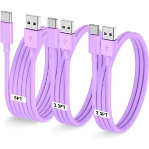 LOFPYE 3-Pack Purple [3.3FT+3.3FT+6FT] USB A to USB C CableUSB to USB C Car Carplay Cable for iPhone 16 15 Pro Plus Pro Maxfor iPad Pro/Air/Minifor Samsung S24/S23/S22for MacBook Pro/Air and More