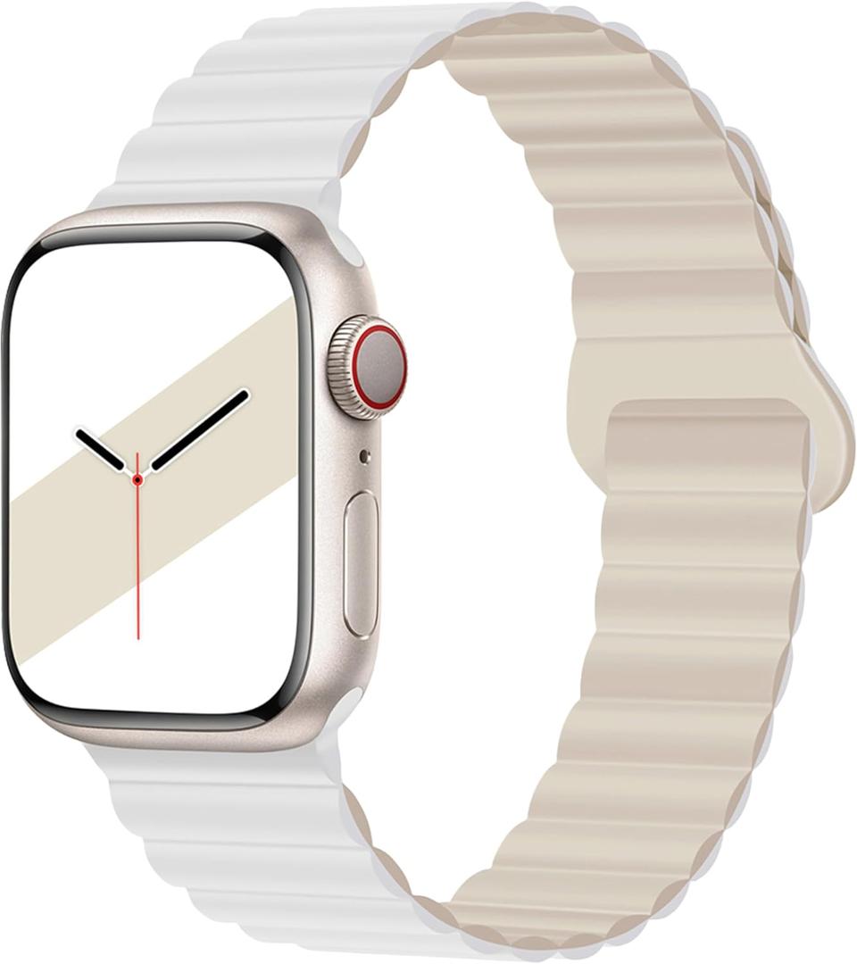 Magnetic Sport Bands Compatible with Apple Watch Band 38mm 40mm 41mm 42mm 44mm 45mm 46mm 49mm, Double Sided Wearable Silicone Magnetic Loop Strap for Woman, for iWatch Series 11 10 9 8 7 6 Ultra 3/2/1 (White/Antique White, 38mm/40mm/41mm/42mm(Series 10))