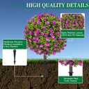 25" Artificial Boxwood Topiary Ball Trees with Purple RoseFlowers, Set of 2 UV Resistant No Fade Outdoor Faux Plants with Ground Spike, Fake Shrubs for Garden, Patio, Porch, Yard, Indoor