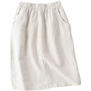 IDEALSANXUN Womens Linen Skirt Spring Summer High Elastic Waist Midi Skirt with Pockets (Small, Beige)