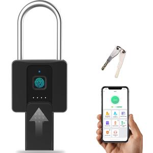 Fingerprint Padlock, Eseesmart Long Shackle Smart Padlock Bluetooth Lock with Mobile APP Outdoor Waterproof Lock for School Gym Locker, Fence, Gate, Toolbox