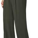 JEKAOYI Women's Business Dress Pants High Waist Stretchy Work Trousers Wide Leg Elastic Casual Slacks Side Pockets (Green, XXL)