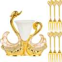 Gold Dessert Forks, Swan Base With 6 Pcs Mini Forks Set,4.5" Charcuterie Forks- Very Suitable for Dessert Shops or Family Use