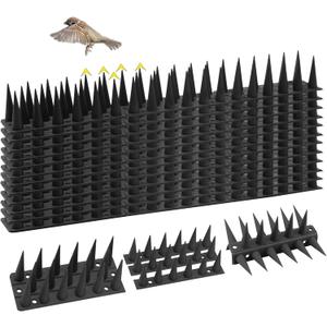 Bird Spikes, 13.2FT Outdoor Bird Deterrent Spikes Device for Birds Pigeon Woodpecker Squirrel Raccoon Cat, Plastic Bird Deterrent for Outside, Patio, Roof, Sill, Fascia (Black, 12Pcs)