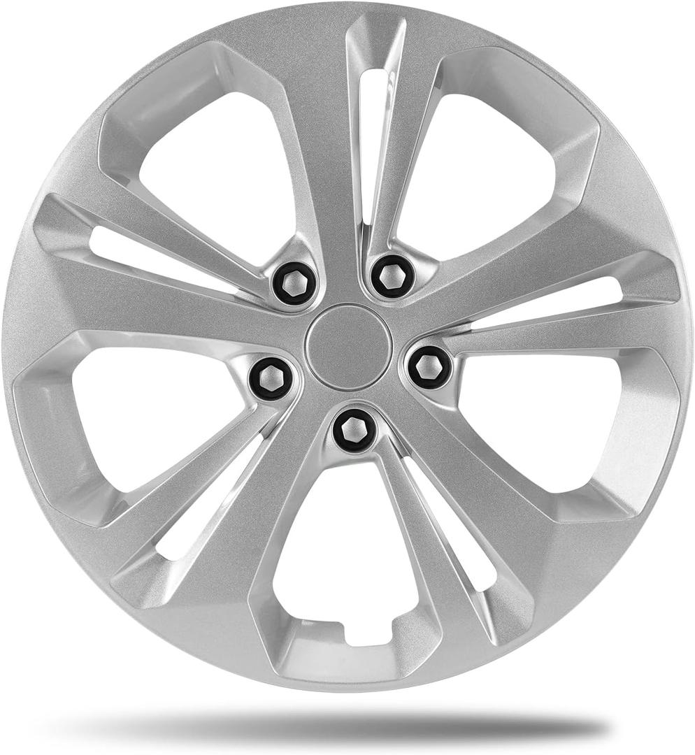 17 Inch ABS Hubcaps for 2024-2026 Chevrolet Trax LS, Fits OEM Steel Wheel #42728011, Direct Replacement GM #42849058, Gloss Silver Wheel Covers 4-Pack