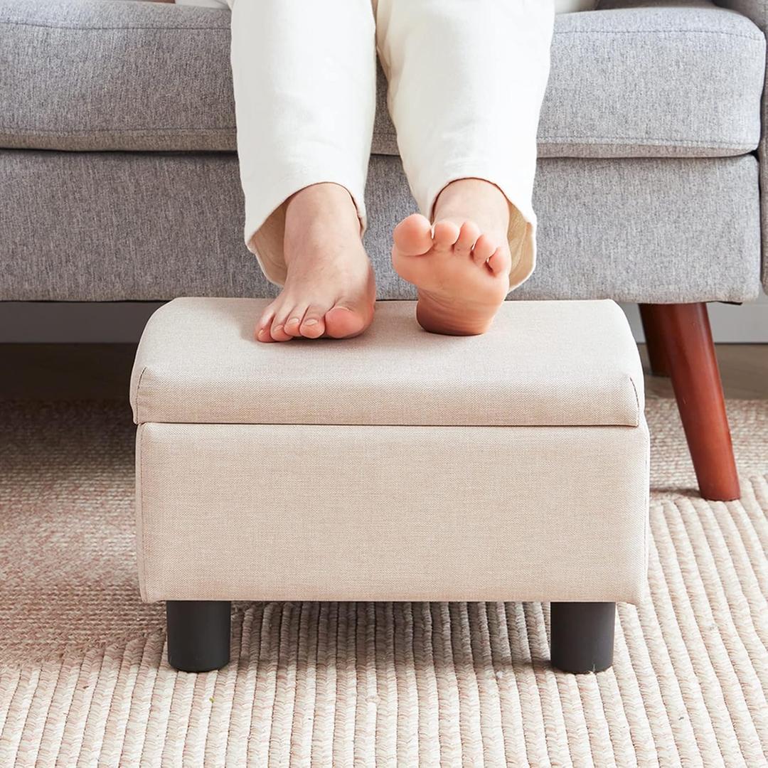 Small Foot Stool Under Desk Foot Stools Ottoman Footstool Foot Stools Small Footstools Foot Stool for Living Room Foot Rest 15" W x 12" D x 9.5" H Linen Beige