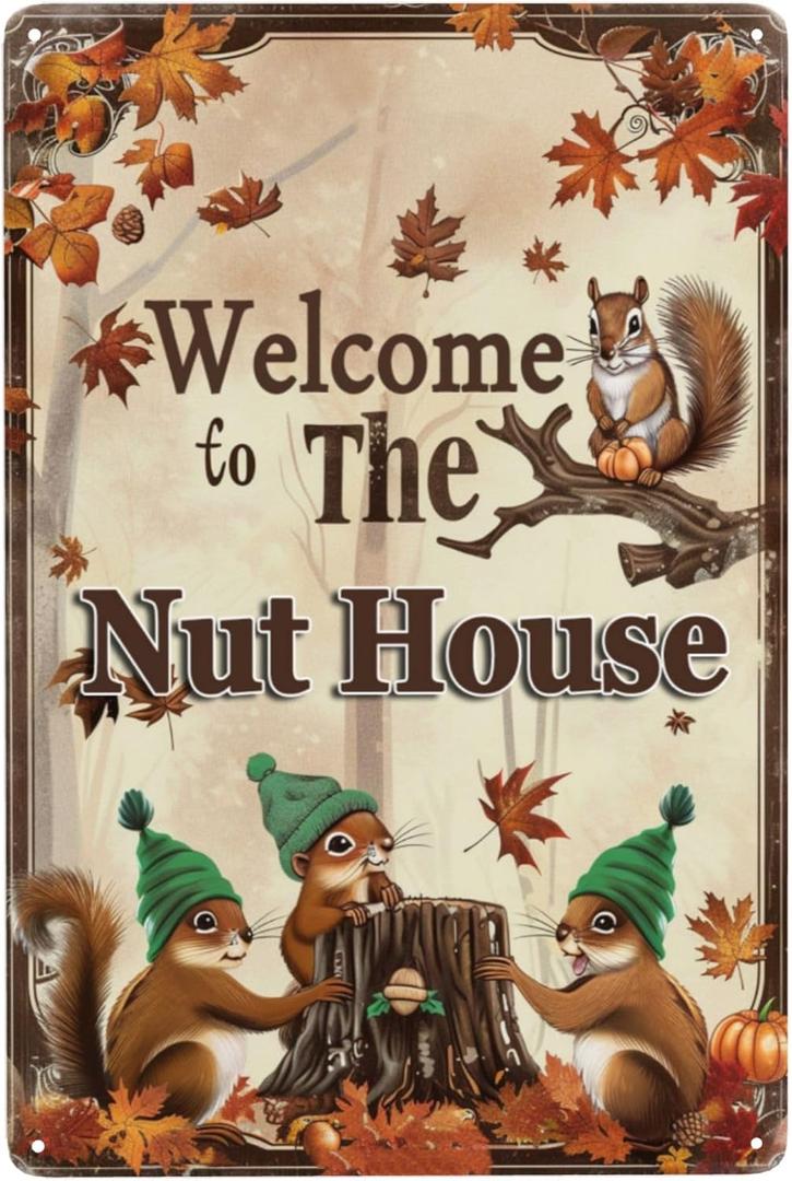 Funny Squirrels Signs Welcome To The Nut House Squirrels Stuff For Indoor Outdoor Decor 12x8 Inches (Yellow)