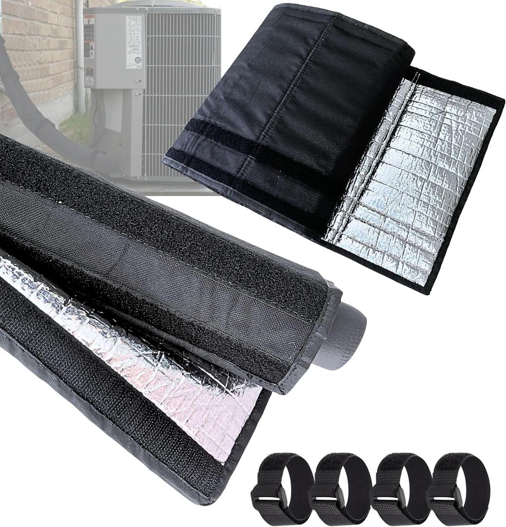 4 Layers HVAC AC Copper Pipe Insulation Cover, 78x11.8 Oxford AC Pipe Covers, for Outdoor AC Lines, Electrical Cables, Wires, Prevents Freezing, Waterproof ,UV Resistant (Black)