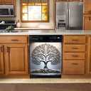 Metal Style Dishwasher Magnet Cover Vinyl Decal, Stainless Steel Tree of Life Pattern Fridge Magnets Refrigerator Stickers Modern Decoration Door Cover Reusable 23"" x 26"" Magnetic, Rimyy06-3