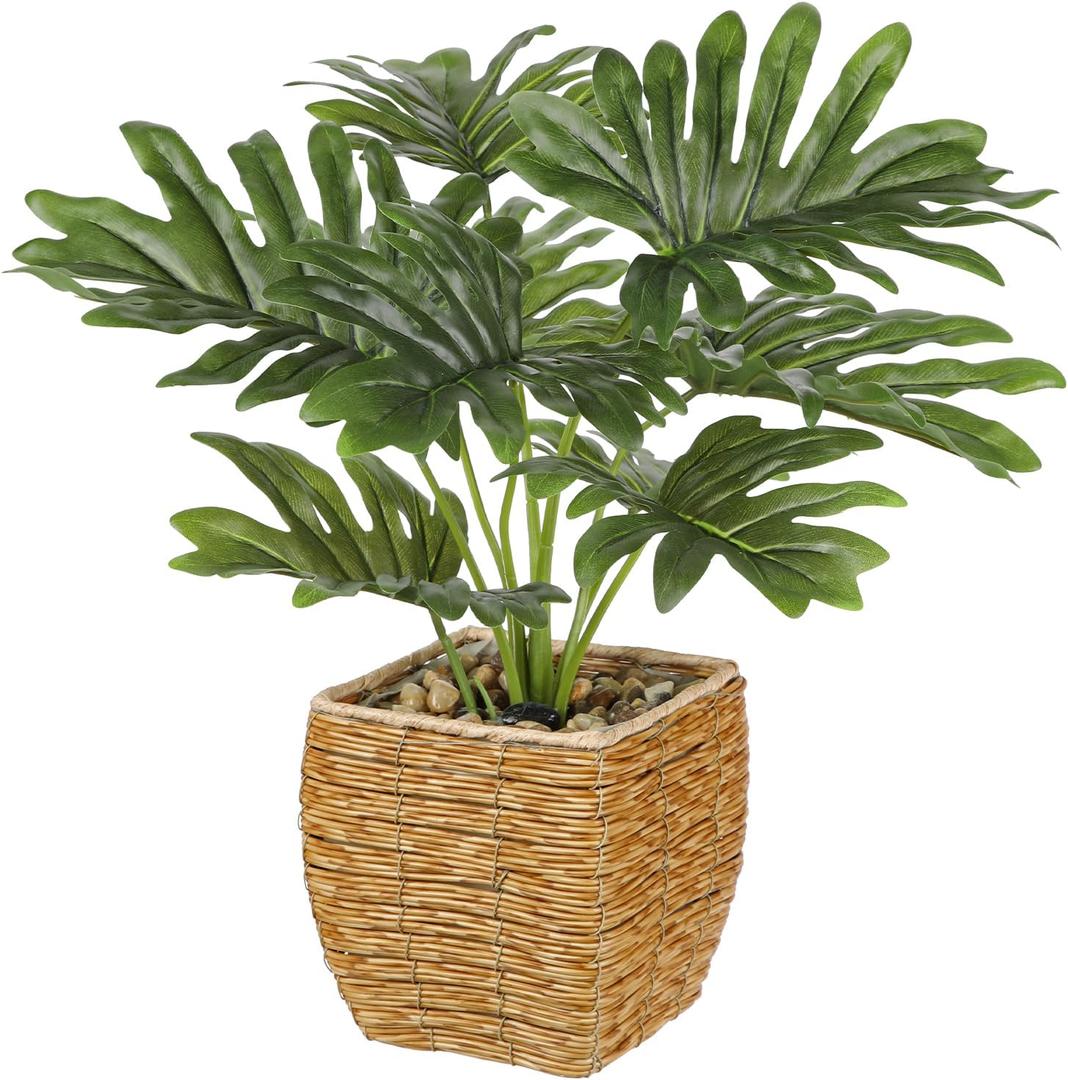 Briful Fake Plants Potted Monstera Artificial Plants Indoor Realistic Greenery Faux Plants in Square Plastic Rattan Baskets for Home Decor Farmhouse Office Weddings