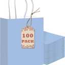 qiqee 100PCS Gift Bag with Handles Bulk Light Blue Paper Bags Multiple Uses (8.3"x3"x6"inch Small Size)