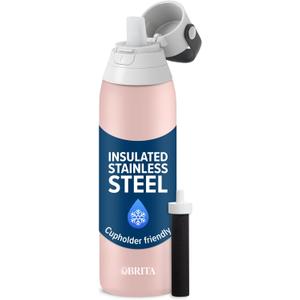 Brita Stainless Steel Premium Filtering Water Bottle, BPA-Free, Reusable, Insulated, Replaces 300 Plastic Water Bottles, Filter Lasts 2 Months or 40 Gallons, Includes 1 Filter, Rose - 20 oz