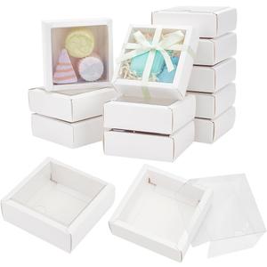 BENECREAT 20Pcs Clear Square Paper Boxes with Clear PVC Window, 3.33.31.3Inches Paper Gift Packaging Box for Wedding Favor, Festival Gift, Chocolates, Cookies, Small Crafts