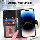 Zouzt for iPhone 14 Pro 6.1" Genuine Leather Wallet Case with Card Holder, for MagSafe Magnetic Wireless Charging, Flip Folio Book Kickstand Shockproof Cover Women Men for iPhone 14 Pro - Black