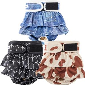 Reusable Dog Diapers Female Washable, Premium Doggie Diaper for Dogs, Pack of 3, Highly Absorbent Small Dog Diaper for Heat, Incontinence and Puppy Training(Web/Milk/Jeans, Small)