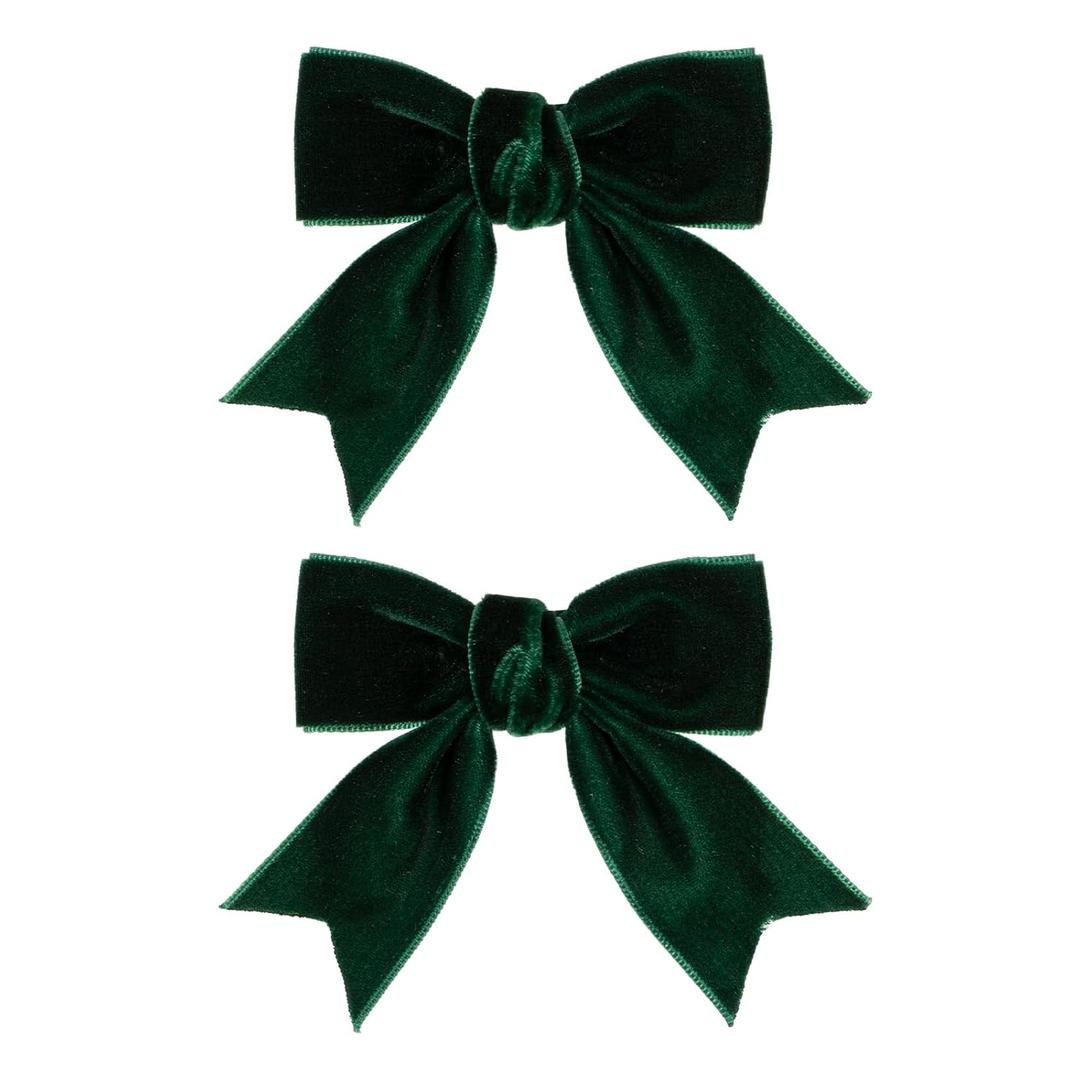 Cute Dark Green Velvet Hair Bow Clips 3" Fall Bowknot Alligator Barrettes Hairpins for Baby Girls, Toddlers, Kids , Teens Christmas Party Dress Accessories Handmade Birthday Gift 2 Pack