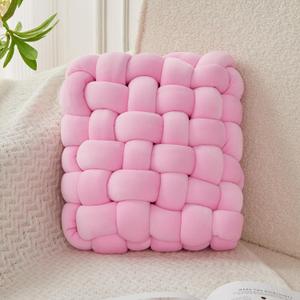 JELLYMONI Pink Square Knot Throw Pillow, Large Size Home Decorative Pillows, Decorative Ins Throw Pillows, Soft Velvet Knotted Decor for Bedroom, Living Room and Couch (L- 15"15"4", Pink)