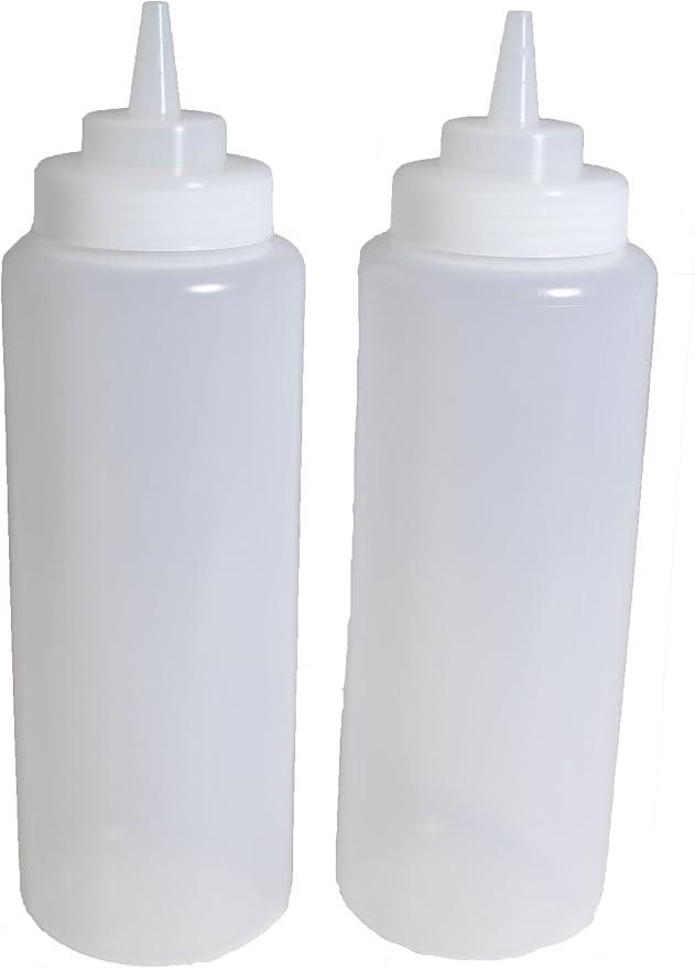SET of 3, 32 Oz. (Ounce) Large Clear Squeeze Bottle, Condiment Squeeze Bottle, Open-tip, Wide Screw-on Spout, Polyethylene Durable Plastic, Diner Style.