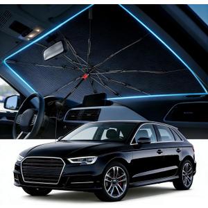 Upgraded Windshield Sun Shade Umbrella – Thickened Silver Titanium Coating, UV Protection for Car Front Window, Block Sun Rays & Keep Interior Cool, Reinforced Spring Edge, Universal Fit, 56"L x 31"W