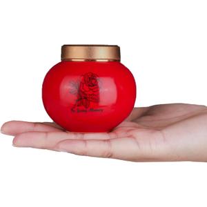 Ceramic Small Urn for Human Ashes Keepsake Mini Decorative Urn with Metal Threaded Lid Secure Seal for Adult or Pet Ashes - Red (2.95in)