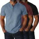 Ficerd 3 Pack Men's Big and Tall Shirts Cotton Short Sleeve Plus Size Tee Loose Fit Casual T Shirts Basic Oversized Tops (X-Large, Black, Burgundy, Light Haze Blue)