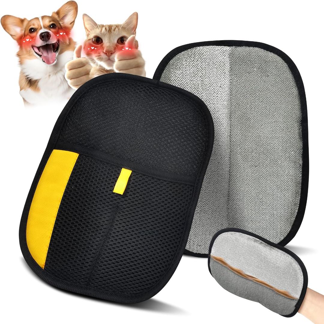 2 x Pet Hair Removal Gloves for Cats & Dogs, Reusable Electrostatic Grooming Gloves, Efficient Quick Hair Remover for Couch, Car Seat, Furniture, Carpet & Bedding (2 Pcs)