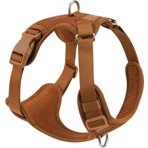 No Pull Dog Harness for Dogs - Adjustable 2 Layer Mesh Dog Vest with Dual Clip, Escape Proof, Quick Release, Lightweight Breathable Mesh for Walking Hiking (Carmel Brown,M) (M(Neck:18.5-25.6",Chest:20.9-30.7"))