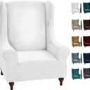 MAXIJIN Stretch Velvet Wingback Chair Slipcover 1-Piece Soft Stylish Plush Slipcovers for Wingback Chairs Thick Rich Velvet Wing Chair Cover with Elastic Bottom (Wing Chair, White)