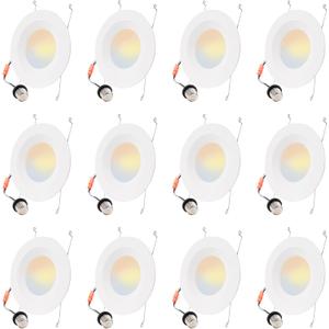 12 Pack 5/6 Inch 5CCT LED Recessed Lighting, Dimmable Can Lights with Baffle Trim, 2700K/3000K/4000K/5000K/6500K Selectable, 12.5W=100W, 950LM Downlight, Wet Rated, Retrofit Installation, ETL & FCC
