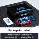 Zeee 7.4V Lipo Battery 2S 50C 5200mAh Lipos Hard Case with T Connector for RC Car Trucks 1/8 1/10 RC Vehicles(2 Packs)