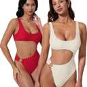 SUUKSESS Women Sexy One Piece Tummy Control Swimsuit Cutout Backless Bathing Suit (White) M