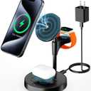 KPON for Magsafe Wireless Charging Station, 15W Fast Magnetic 3 in 1 Wireless Charger Stand, Multiple Devices Dock for iPhone 16 15 14 13 12 /Apple Watch/AirPods (with PD 20W Adapter) (Carbon Black)