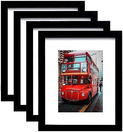 pojah 8x10 Picture Frame Set of 4,Black Photo Frame with Mat Display Pictures 5x7 or 8x10 Without Mat,PVC Glass,for Wall Home Office Décor