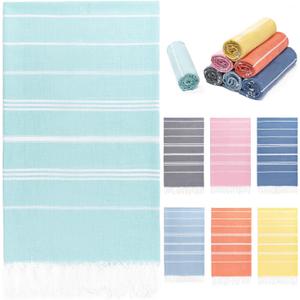 Aegero Turkish Beach Towel, 36"x71" Quick Dry Sand Free Oversized Bath Pool Swim Towel, Lightweight Travel Turkish Towels Vacation Essentials, Aqua