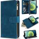 ZZXX for iPhone 12 Mini Wallet Case with Card Slot Premium Soft PU Leather Zipper Flip Folio Wallet with Wrist Strap Kickstand Protective for iPhone 12 Mini Case Wallet(Blue 5.4 inch)