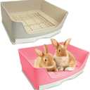 kathson 2PCS Large Rabbit Litter Box Trainer, Potty Corner Toilet with Drawer Bigger Pet Pan for Adult Hamster, Guinea Pig, Ferret, Galesaur, Bunny and Other Animals (Pink,Brown)