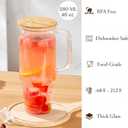 2 Pack Glass Cups with Lids and Straws Large 40 oz Glass Tumbler with Handle Clear Reusable Iced Coffee Cups, with Bamboo Lid & Plastic Lid, BPA Free, Wide Mouth for Hot/Cold Drinks