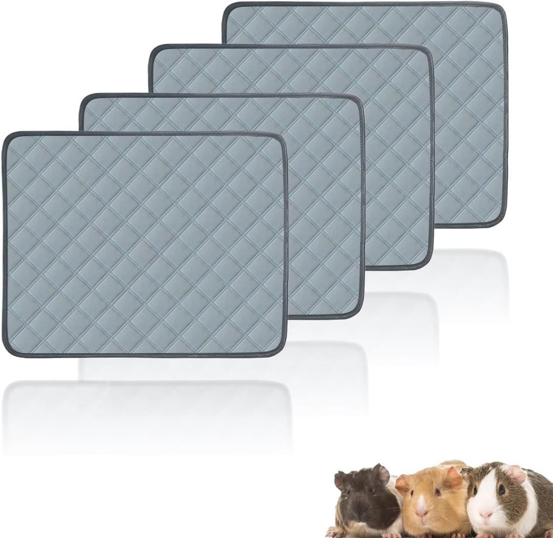 4 Pack Guinea Pig Cage Liners Washable Super Absorbent Guinea Pig Bedding Waterproof Reusable Guinea Pig Pee Pads Anti Slip Mat for Small Animals Rabbit Hamster Rat - 24" x 18" (Light Grey)