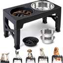 Heeyoo Elevated Dog Bowls - 5 Adjustable Heights Stand, 2 Stainless Steel Bowls & 1 Slow Feeder, 3.2" to 12.2" for Small to Large Dogs (Black)