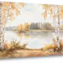 ZESTRILIA Birch Trees Canvas Wall Art for Living Room Office Rustic Scenic Autumn Canvas Artwork Living Room Bedroom Room Decor (40"L x 20"W, Golden Amber)