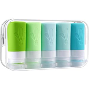INSFIT Travel Bottles for Toiletries, TSA Approved 2oz Travel Size Containers, BPA Free Leak Proof Squeezable Silicone Tubes for Shampoo Conditioner Lotion Soap with Labels (Light Blue)