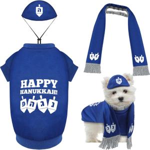 Paterr 3 Pieces Hanukkah Dog Costume Chanukah Pet Costume Dreidel Pattern Yarmulke Tallis Dog Scarf Happy Hanukkah Hoodies for Chanukah Christmas Puppy Pets Holiday Decoration(Small)